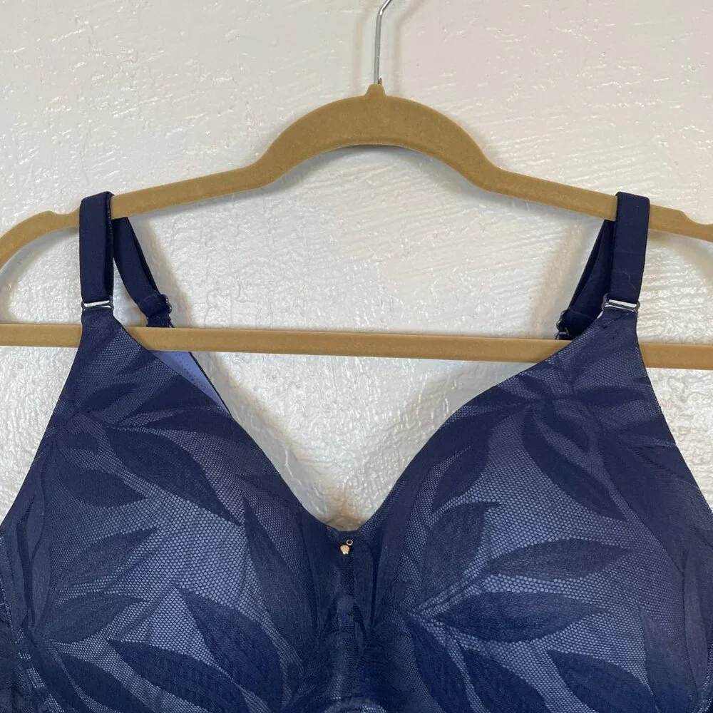Cacique Women Plus Size 42C Blue Lace Lightly Lined No Wire Bra Full Coverage